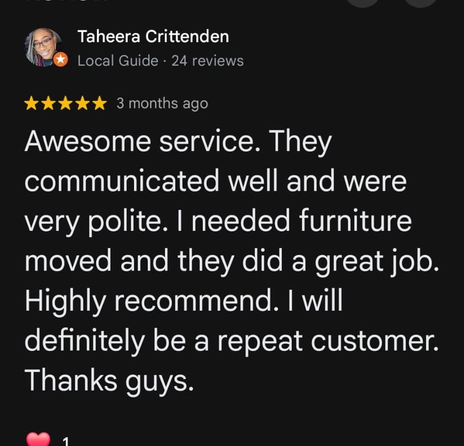 Taheera Crittenden Google review screenshot