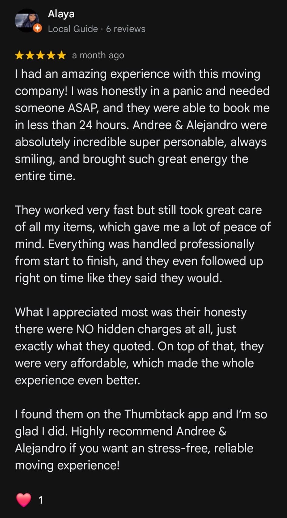 Alaya Google review screenshot